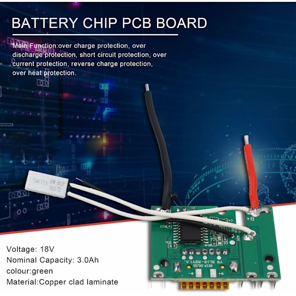 Deler av PCB-kretsmodulbrett, Ionbeskyttelse for erstatningsbatteri PCB Ionbatteri 18V PCB-brett for 18V Bl1830 Bl1840 Bl1850