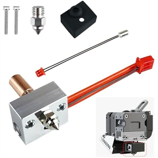 Extruderuppvärmningsblockssats med termistorer för 3D-skrivare S1/Ender3 S1 Pro/CR10 Smart Pro, Bimetallpläterad kopparnäsa