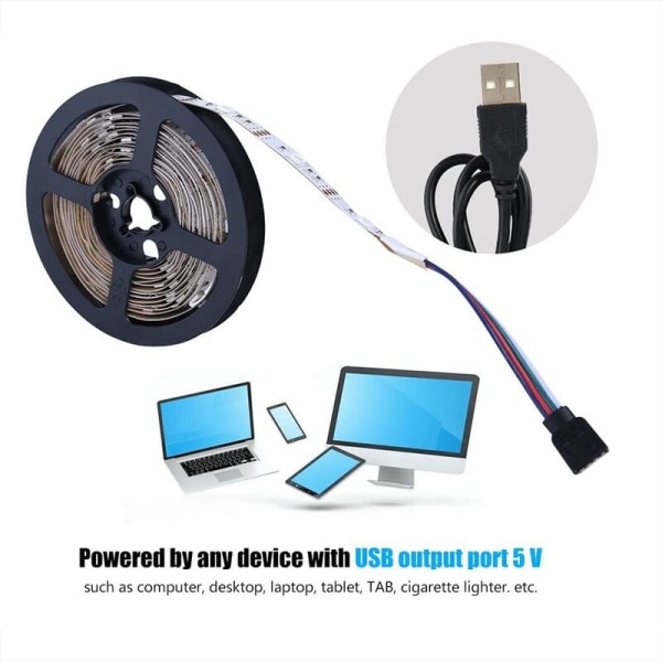 LED-lysstripe, LED-lysstriper med USB-kabel og 24 taster fjernkontroll RGB-farge for takbelysning og dekorasjon