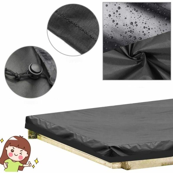 Sandkasseovertræk 120cm x 120cm Vandtæt Sandkasseovertræk Oxford Stof Sort Sandkasseovertræk med Snøre til Sandkasse-Sort-