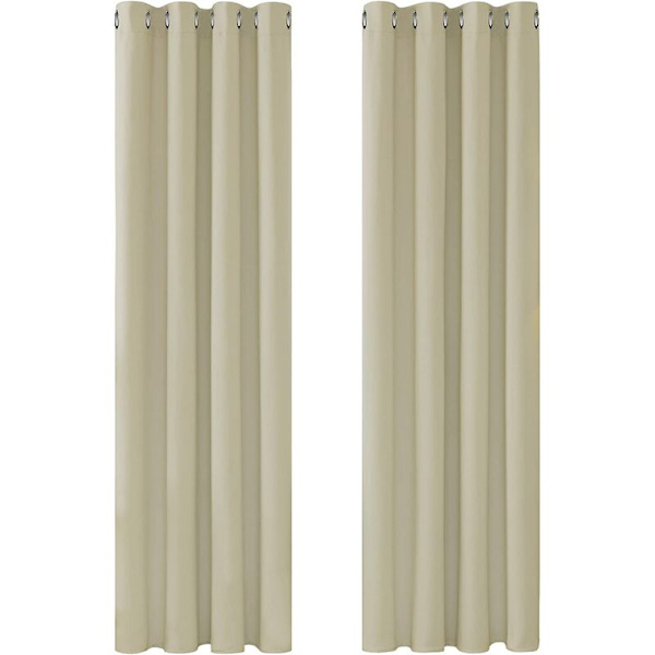 Termisk Isolerende Lystette Gardiner, Gardiner til Stue og Soverom, Moderne Øyeblikkdesign, 132x160 CM (Bredde x Høyde), Mørk Beige, 2 Stykker