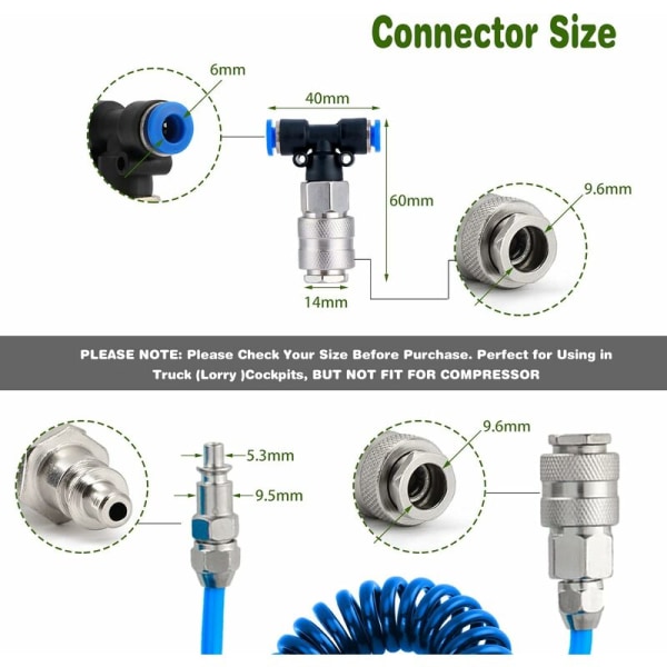 Kuorma-auton puhalluspistooli, pneumaattinen puhalluspistooli, 5 metrin spiraaliputkella, kuorma-auton paineilmapistooli, puhdistussarja, jossa T-liitin (2 6 mm), sininen
