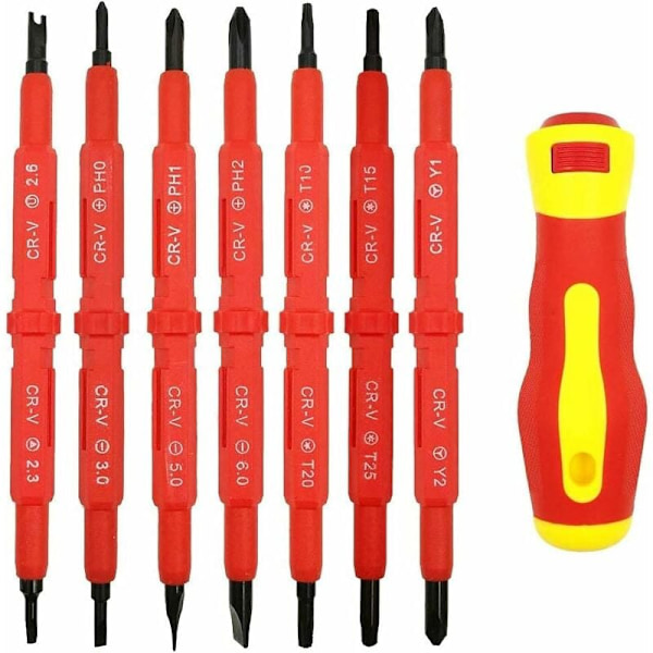 Isoleret skruetrækker sæt til elektrikere, 7 dele - Solidt og multifunktionelt sæt (14 i 1) i krom vanadium legering, 500V