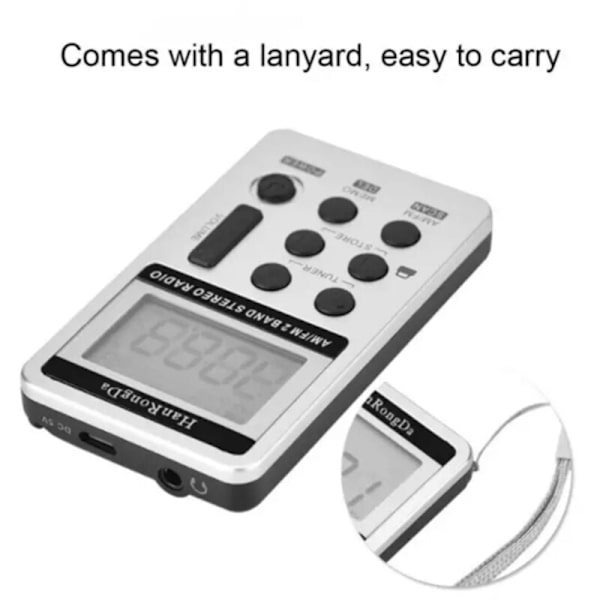 Bärbar FM/AM-radio Digital Signal Processing Receiver med hörlurar Radio + Lanyard