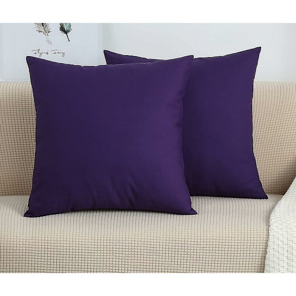 Set med 2 håndlagde dekorative solide 100% bomullslerret putetrekk/putetrekk 11 farger tilgjengelig - (18\"x18\" 2 stykker lilla)