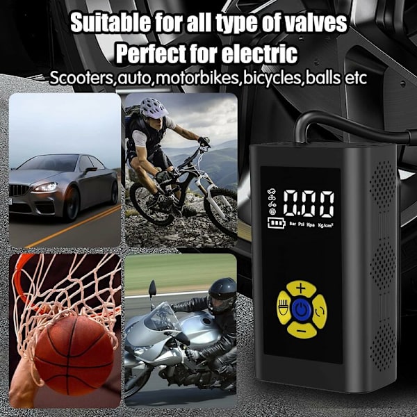 Bärbar luftkompressor, bilpumppump för bildäck, minikompressor för bil, digital LCD-display, 150 PSI, typ-C-laddning 2000 mAh med LED-lampa