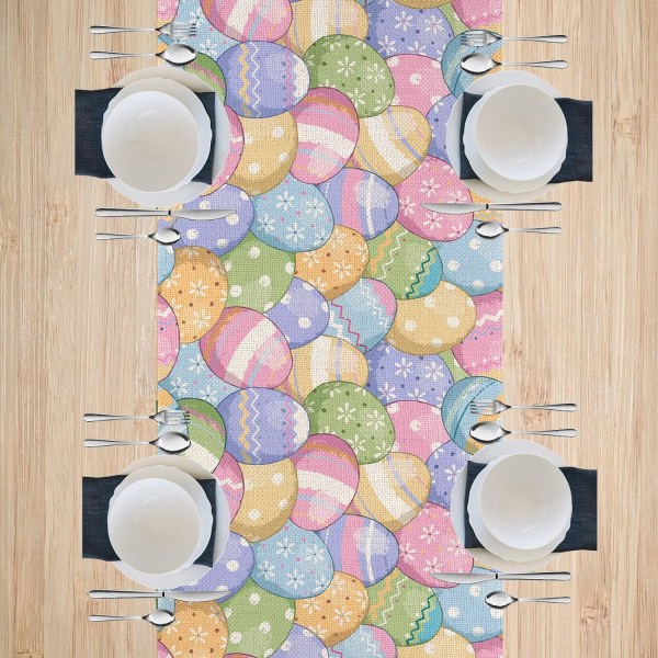 Påskedug 72 tommer lang, jutepåskedug, linned farverigt æg rektangulær dug, perfekt påskebordsdekoration til hjemmet (13*72)