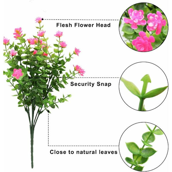 4 Buketter Konstgjorda Blommor Falska Växter, UV-Resistenta Gröna Buskar Växter Eukalyptus Inomhus Utomhus Hängande Planteringskruka Hemträdgård Dekoration, Rosa