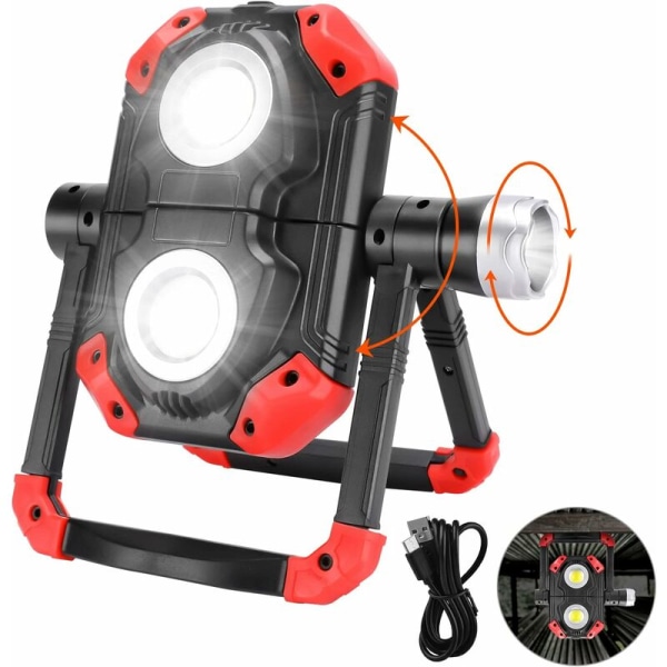 Utomhus Uppladdningsbar LED-strålkastare Bärbar och Flexibel Arbetslampa 360° Rotation med Uppladdningsbart Batteri Utrustad med 5 Lyktlägen för Camping
