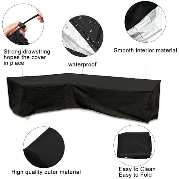 Hagesofa Hjørnedeksel Vanntett 210d Oxford Støvtett Hagemøbler Deksel L-Formet Hjørnesofa Deksel (200x270x82cm)