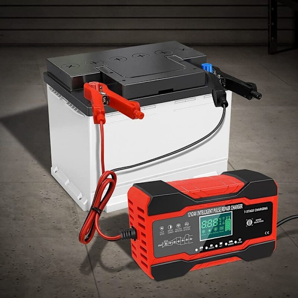 10 Amp Bilbatterioplader, Intelligent Fuldautomatisk 12V og 24V, Hold, EU-stik