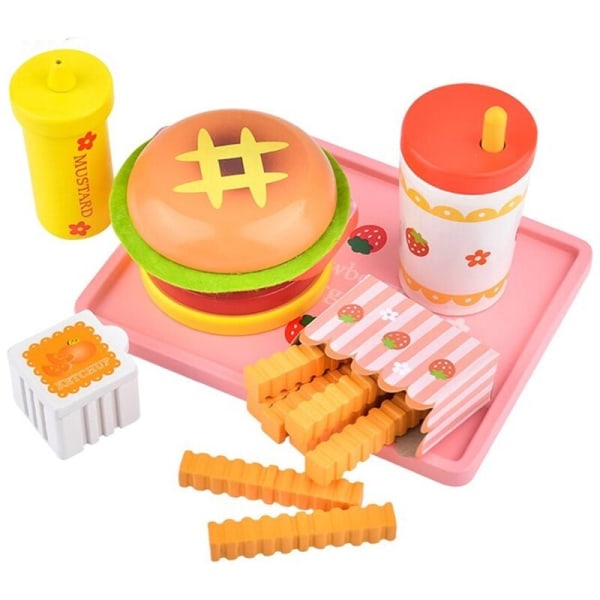 Wooden Kitchen Simulation Strawberry Hamburger Children's Food Cooking Set - French Fries