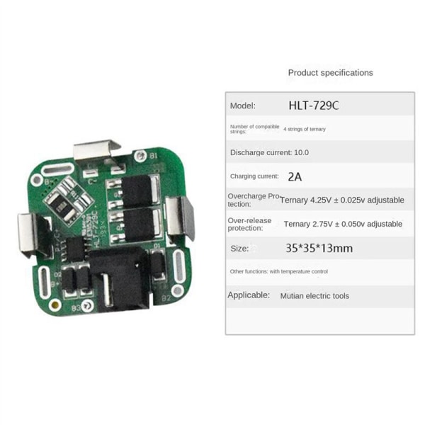 -729C 4S 10A Ternær Lithium Batteribeskyttelseskort Opladning og Afladning 10A Temperaturstyring til Elværktøj