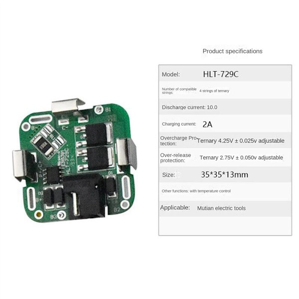 -729C 4S 10A Ternary Lithium Battery Protection Board Charge and Discharge 10A Temperature Control for Power Tools