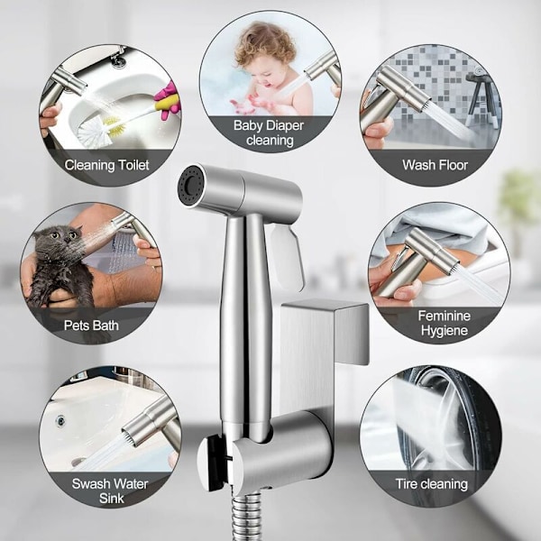 Handhållen Bidet-spray för Toalett, Komplett Set, Toalettdusch för Badrum, Tygblöjor, Toalettduschhuvud med Slang