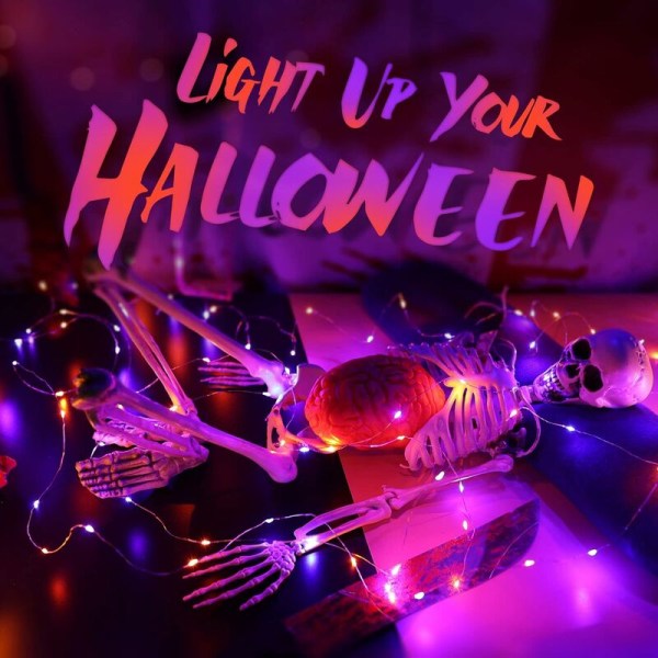 Halloween-dekorasjon oransje + lilla lyslenker [12-pakning], 2M 20 LED kobbertråd-girlander batteridrevet vanntett atmosfærisk lys for høst Th