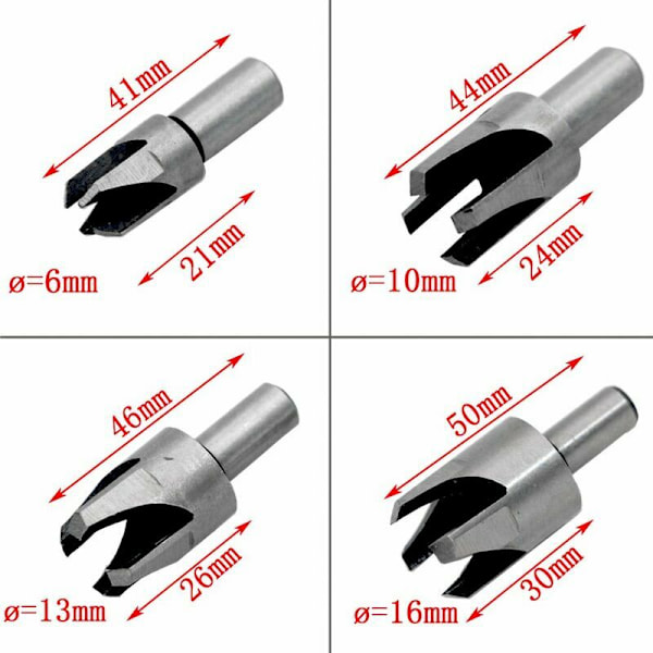 Trummor i trä 8 st HSS Träborr Träpluggfräs Träbearbetningsverktyg Pluggfräs Träpluggfräsborr 6mm/10mm/13mm/16mm Liten träfräsning