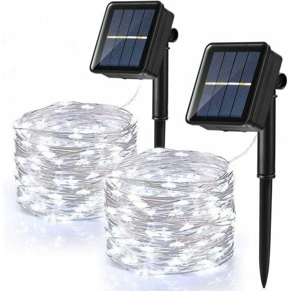 [2 Pack] Udendørs solcellelys, 100 LED vandtætte solcellelys 12M 8 tilstande kobbertrådslys til haveterrasse Bryllup jul