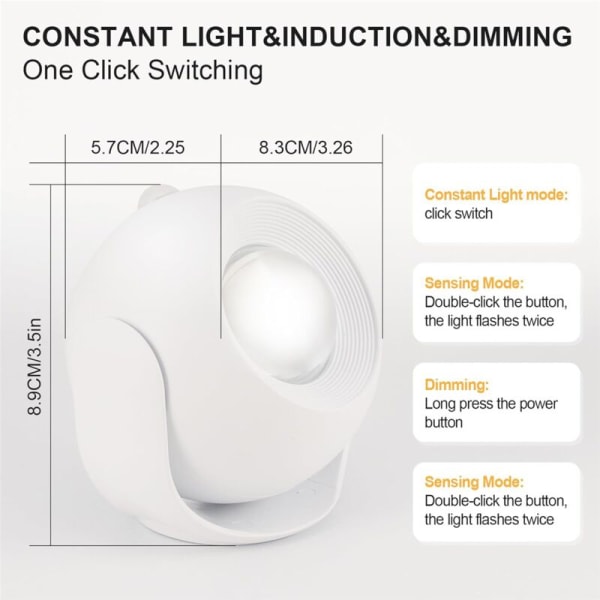 LED-vegglampe med bevegelsessensor, 3-farget solnedgangsvegglampe for soverom, vegglampe, hvite oppladbare bilderlys