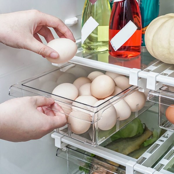Unik Design Kylskåpslåda Organizer Utdragbara Behållare Frysförvaring Ägg Fruktbehållare Förvaring B