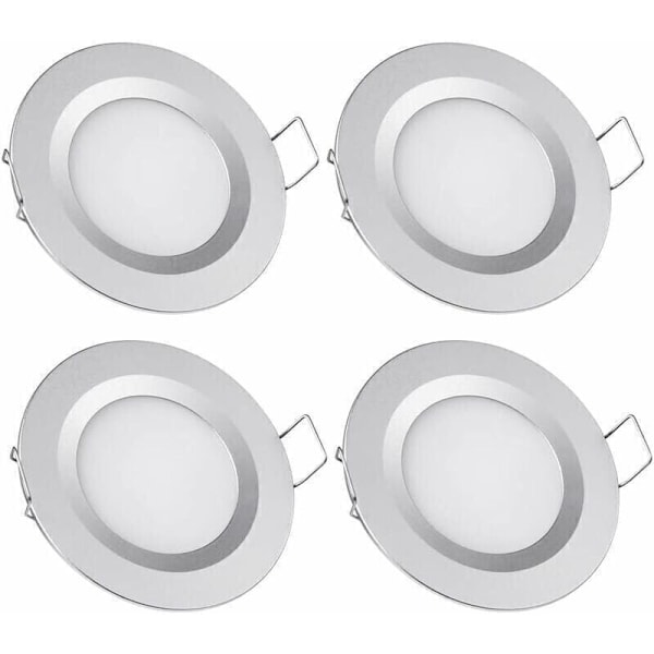 4 x LED Nedfelt Spotlight 12V Hull 58-65mm 3W 6400K Nedfelt Taklampe for Bobil Båt Caravan Van Yacht Kald Hvit (Sølvfinish)