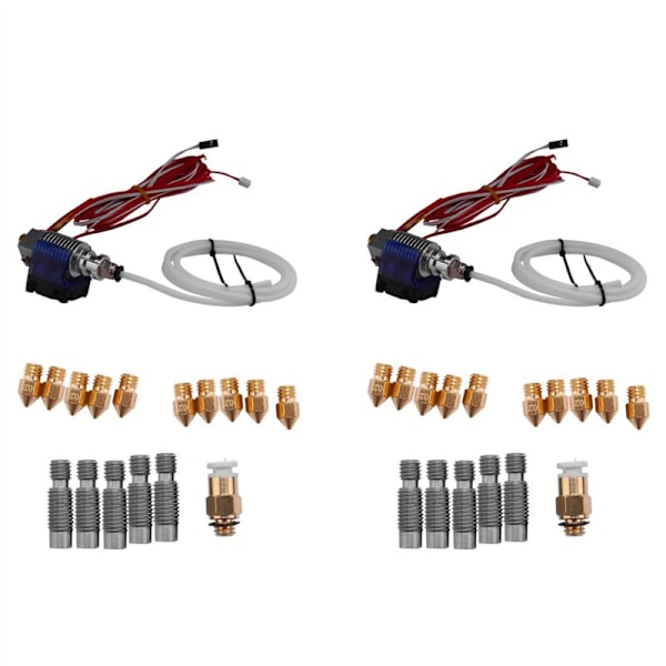 2X V6 J-Head Hotend Kit med 20 st Extruderutskrift + 10 st 1.75mm Rostfritt Stål Munstycke Hals för Reprap 3D-skrivare