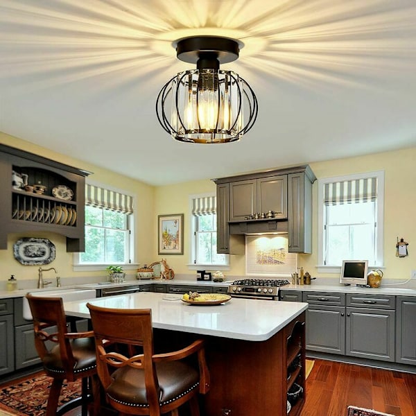 Moderne svart krystall-lysekroner, Mini - Semi - Flush Mount Metall Taklampe, Gang, Kjøkken, Soverom, Spisestue, Vaskerom, LED Taklampe