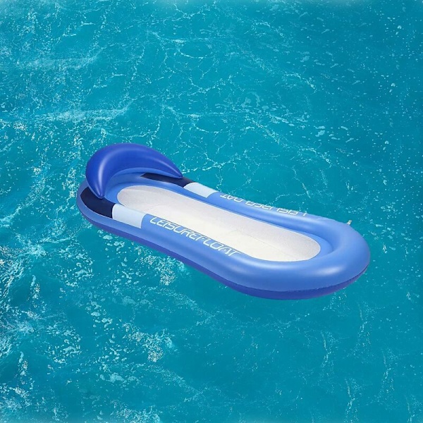 Oppustelig Poolmadras, Oppustelig Poolstol, Poolhængekøje, Oppustelig Flydende Seng med Net, Voksen Børn Pool og Strandmadras (Blå) - DENUOTOP