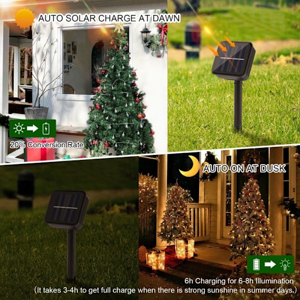 Solcelled Lysstreng Udendørs, 30 LED, 6,5m Vandafvisende Lys Dekoration, Snefnug Juledekoration til Soveværelse, Have, Terrasse (Varmt Hvidt)