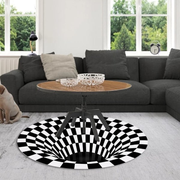 Illusion Mattan Fångar Effekten 3D Hål Botten Rund Mattan Svart Vit Rutnät Sovrum Rum Halkfri Golvmatta-C