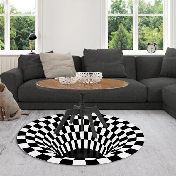 Illusion Matto Ansa Efekt 3D Reikä Pohja Pyöreä Matto Mustavalkoinen Ruudukko Makuuhuone Huone Liukumaton Lattiamatto-C