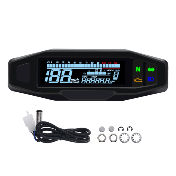 Universal Motorsykkel Digital Turteller LCD Display Forgasser Digital Speedometer Kilometerteller med sensor