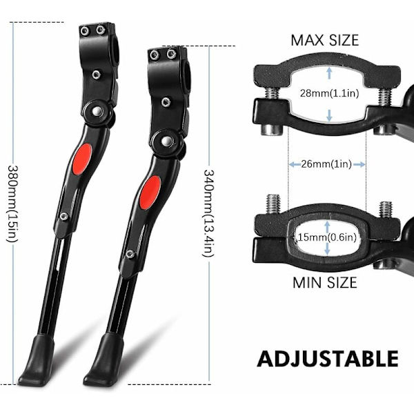 Justerbart cykelstöd i aluminiumlegering, justerbar höjd med halkfri gummifot, sidostöd, MTB-stöd, stöd för 24-27 tums cykel