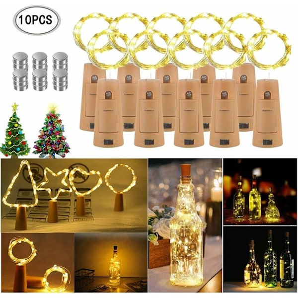 Paket med 10 Ljuskedjor för Flaskor 20 LED 2M Varmvit Silvertråd Flaskljus Stämningsljus för Fest DIY Dekoration Jul Halloween Bröllop