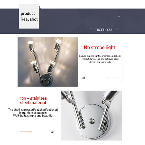 Loftlampe med 4 justerbare LED-spots med 4 x GU10 6W pærer til gang, stue og soveværelse (ikke-dimbar)