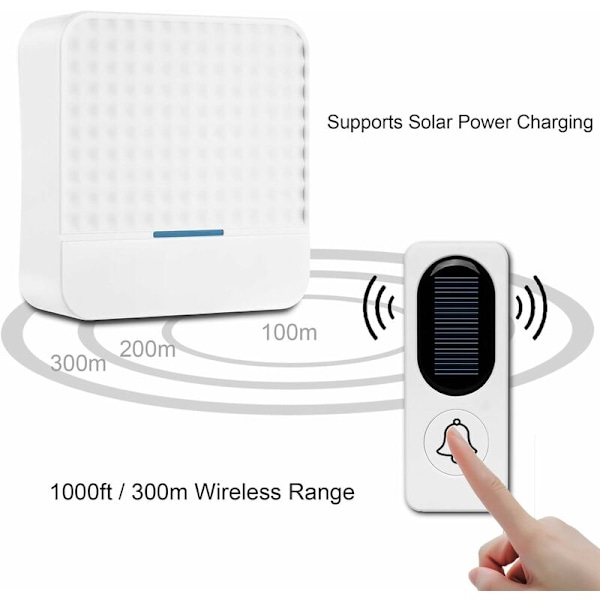 Trådlöst dörrklockeset, smart trådlöst dörrklockeset med solcellsmatad knapp och 4-nivåers hemvolym plug-in chime