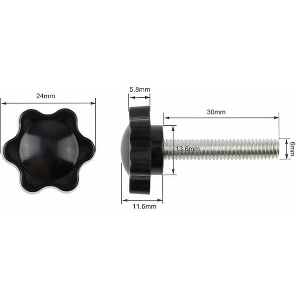 10-pack M6x30mm vingmutter, plaststjärna räfflad vingmutter klämskruv