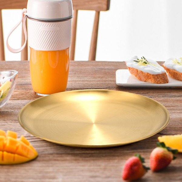 Rustfritt Stål Serveringsfat Middagstallerken Mat Salatbeholder Frukt Dessertfat Vestlig Biffbrett Gull