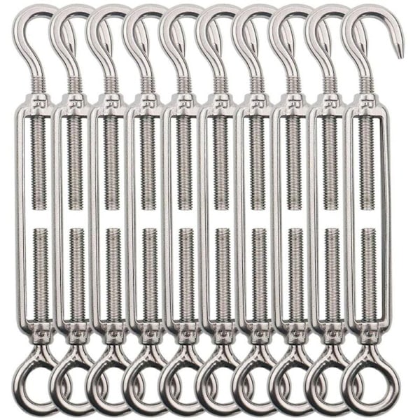 M5 Hakenkabelstrammer (Hake og øye), Ståltrådstrammer/INOX-kabelstrammer i 304 rustfritt stål for klesline, stålkabel, ståltau -1