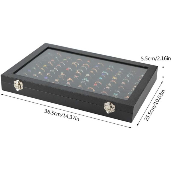 Ringförvaringslåda med Transparent Lock, Visningsställ för Förvaring, Smyckesdisplay, Hem, Ringorganisatör för Smyckesringar (100 Fack, Svart)