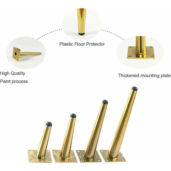 4 stk. Skrå Bordbein Metallskapbein, Kjeglemøbelbein, 201 Rustfritt Stål, Gull, 15 cm Høyde, Sklisikker Lydløs Base for Sofa, Bord