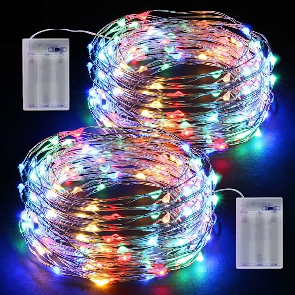 Ljusslingor, 2 x 10M 100 LED Vattentäta Utomhus Inomhus AA Batteridrivna Ljus för Fest, Trädgård, Jul, Bröllop, Födelsedag, Sovrum, Dekor