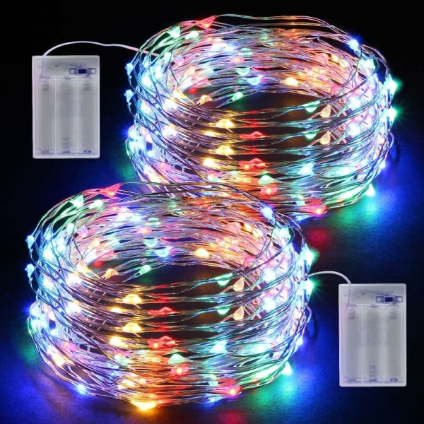 Streng af lys, 2 x 10M 100 LED'er Vandtæt Udendørs Indendørs AA Batteridrevne Lys til Fest, Have, Jul, Bryllup, Fødselsdag, Soveværelse, Dekoration