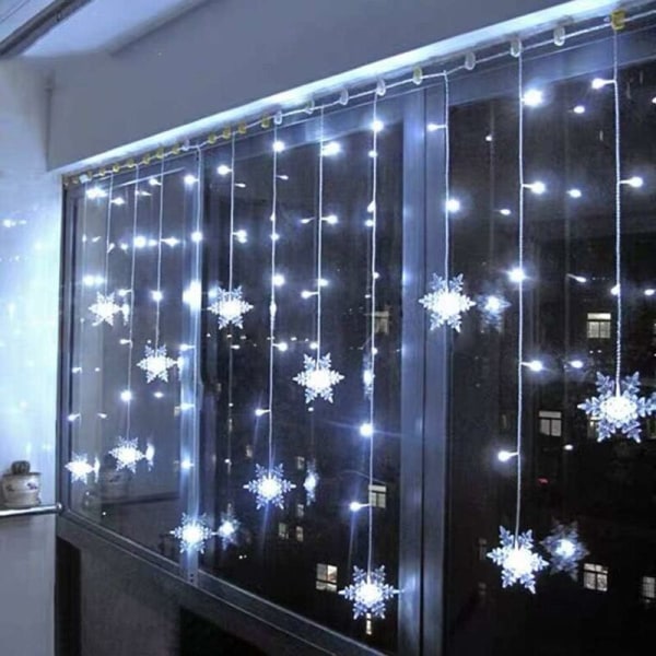 Snowflake lysgardin, 4M Fairy Lights 96 LED-er 8 lysmoduser, vindusdekorasjon, jul, bryllup, bursdag, hjem, uteplass - kjølig hvit [Energy