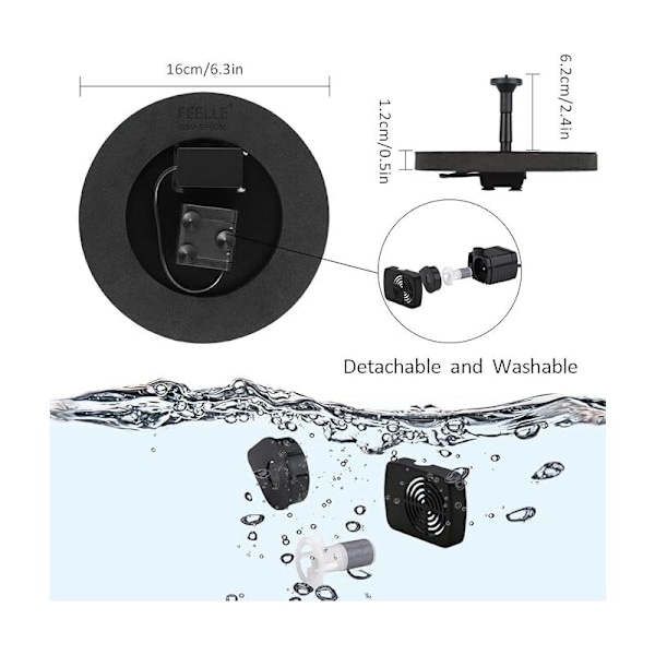 Solcellsdriven Fågelbadsfontänpump, Solcellsfontänpump med 5 Munstycken, Fristående Flytande Vattenfontänpump för Trädgård, Gräsmatta, Damm, Pool