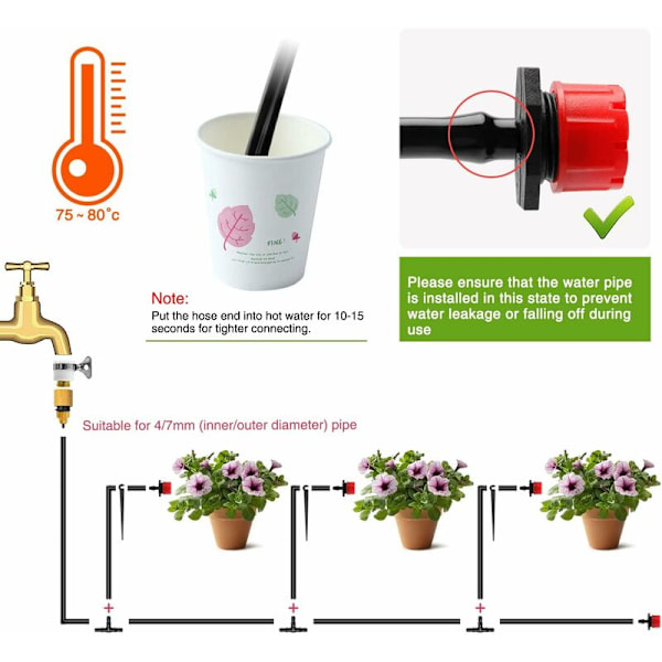 200 stycken justerbara bevattningsdroppar, plastmikrodroppdroppar för droppbevattning, bevattningssprutmunstycke för blomsterrabatter, trädgårdar, gräsmatta, R