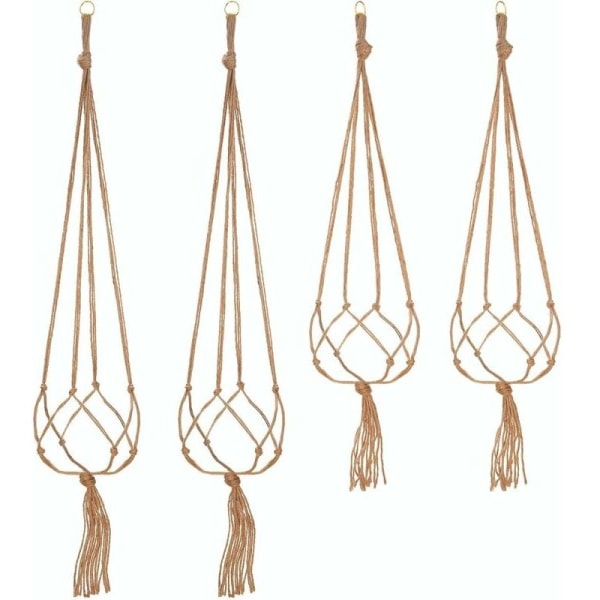 Set of 4 Hanging Rope Plant Macrame Pot Holder Hanging Plant Hanger Indoor Outdoor Garden Decoration with - 2 pieces 105 cm and 2 pieces 90 cm, 4 fe