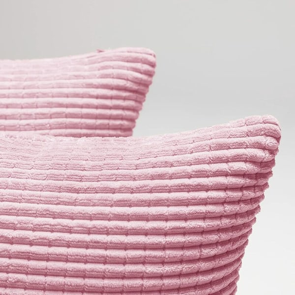 Tyynynpäällinen raidallinen, 2 kpl, samettityynynpäälliset, pehmeät yksiväriset tyynynpäälliset makuuhuoneen sohvalle - 12''x20'' vaaleanpunainen