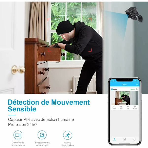 Kamera, WiFi HD Mini Trådløst Innendørs/Utendørs Overvåkingskamera med Opptak, Mini Skjult Bevegelsesdeteksjon Spykamera (Liten)