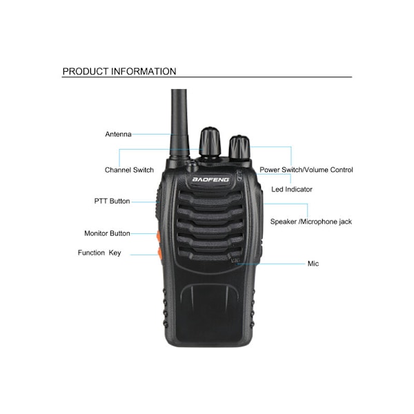Långräckviddig Walkie Talkie 88e【Uppgraderad version av 888s】 Walkie Talkies Vox Laddningsbar PMR 446 Mhz 16 Kanaler, med Inbyggda Original Hörlurar (2 P